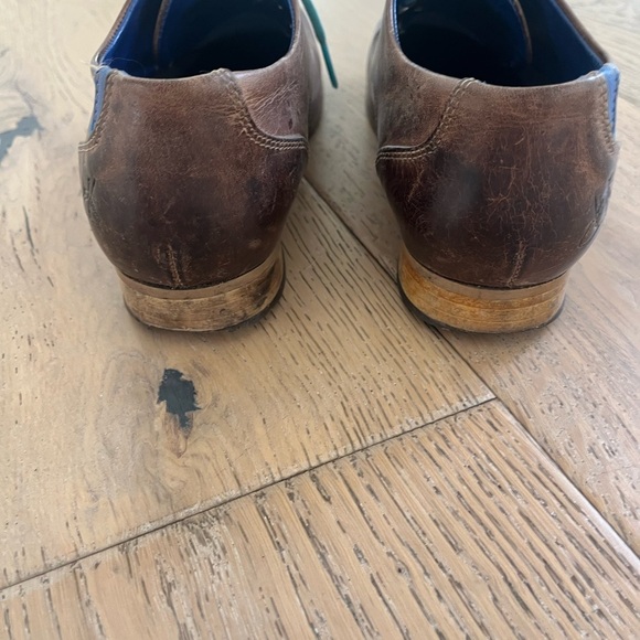 John Fluevog CBC Radio Derby Oxford Shoes Brown Leather Turquoise Women 8.5 - Picture 8 of 15